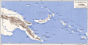 Map of Operation Cartwheel - Operation Chronicle area - Woodlark Island is in the lower center of the map
